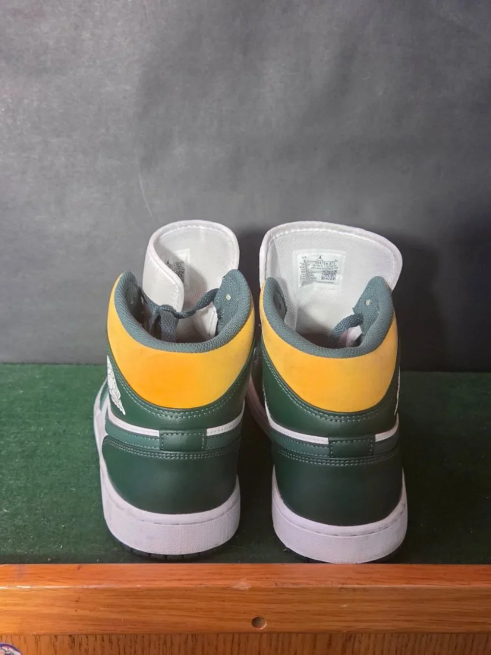 Air Jordan 1 Mid Green Gold White Sneakers